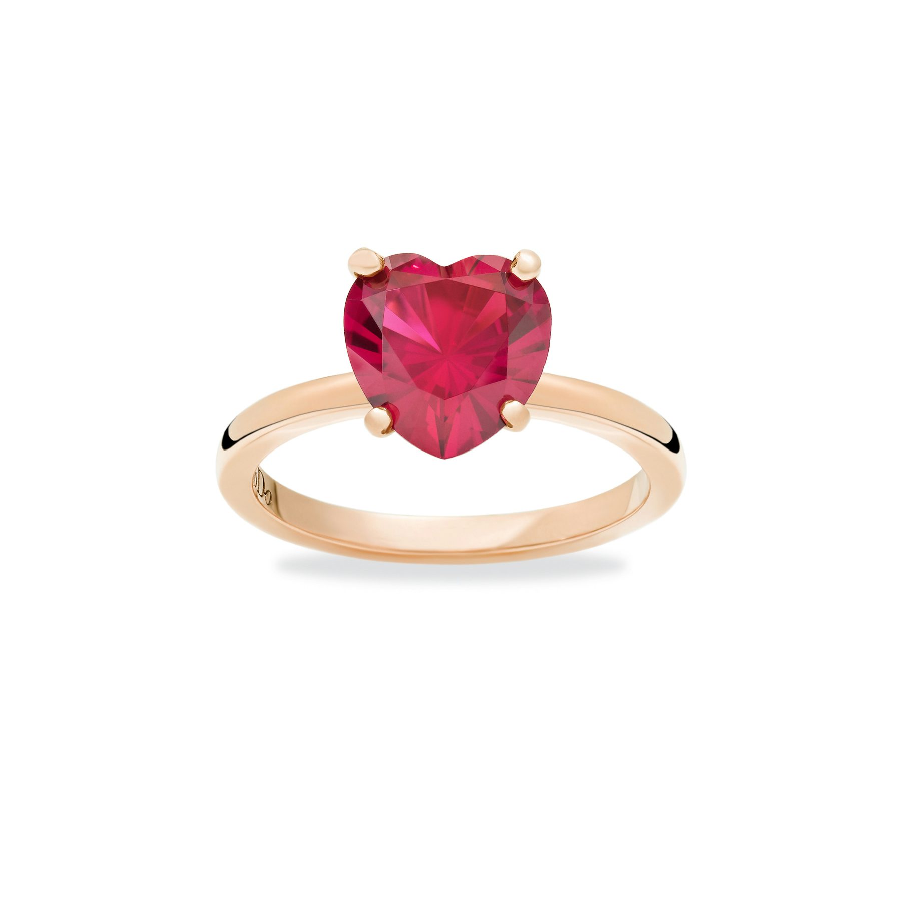 ROSE GOLD & SYNTHETIC RUBY HEART RING 0