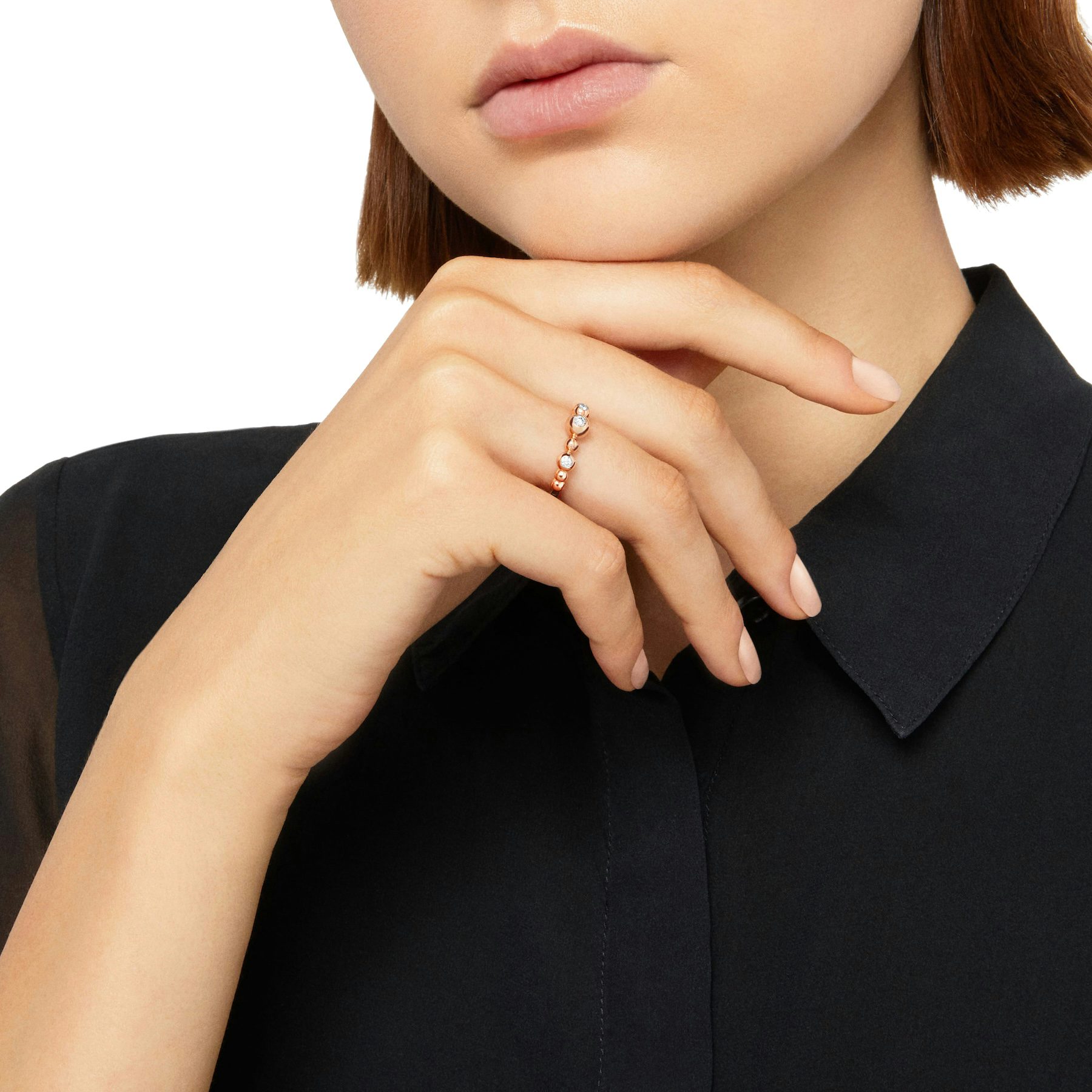 ROSE GOLD & WHITE DIAMOND BOLLICINE RING 1