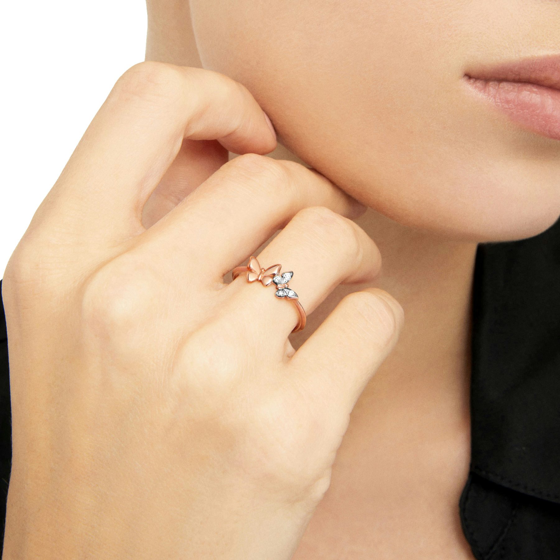 ROSE GOLD & WHITE DIAMOND BUTTERFLY RING 1