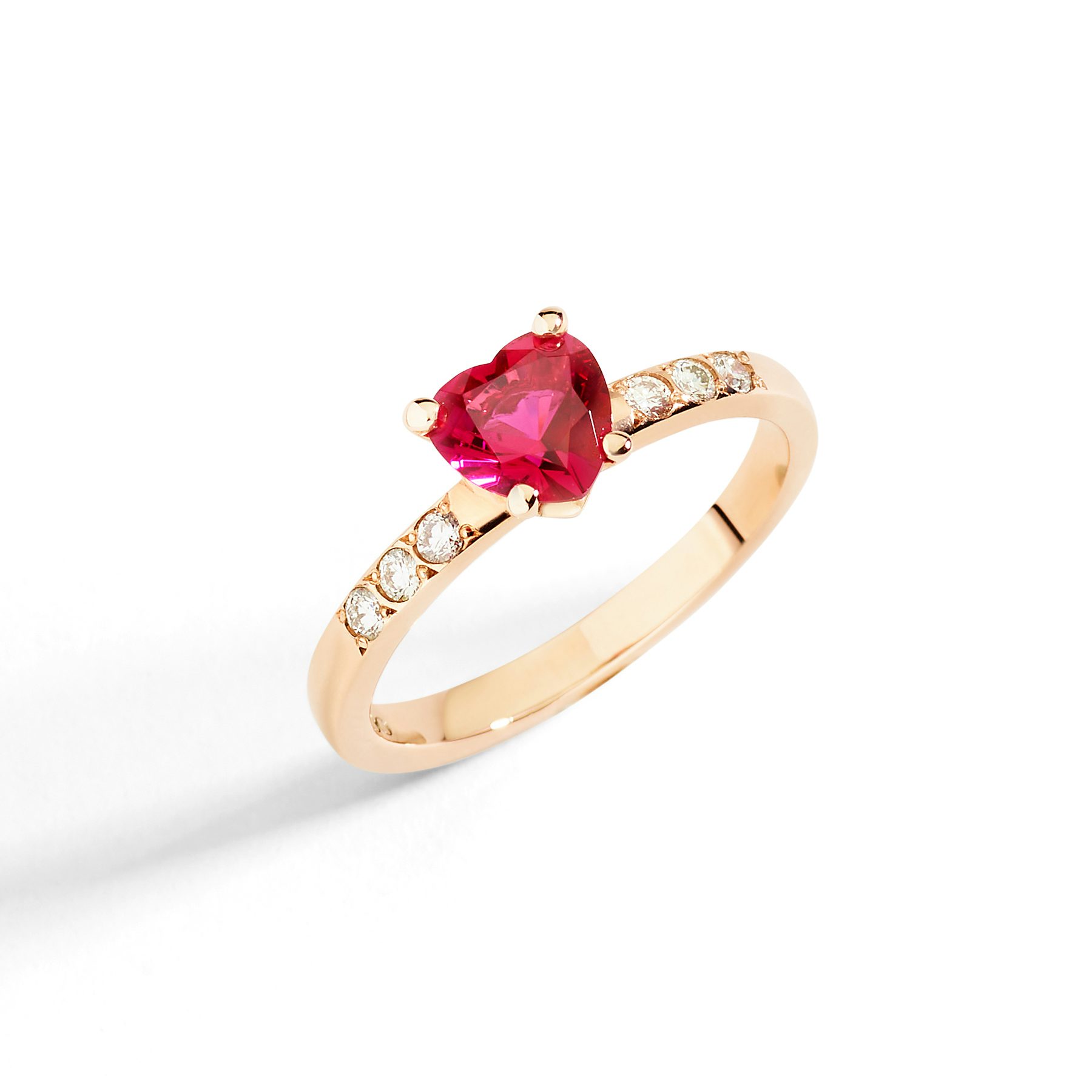 ROSE GOLD, SYNTHETIC RUBY & DIAMOND HEART RING 0