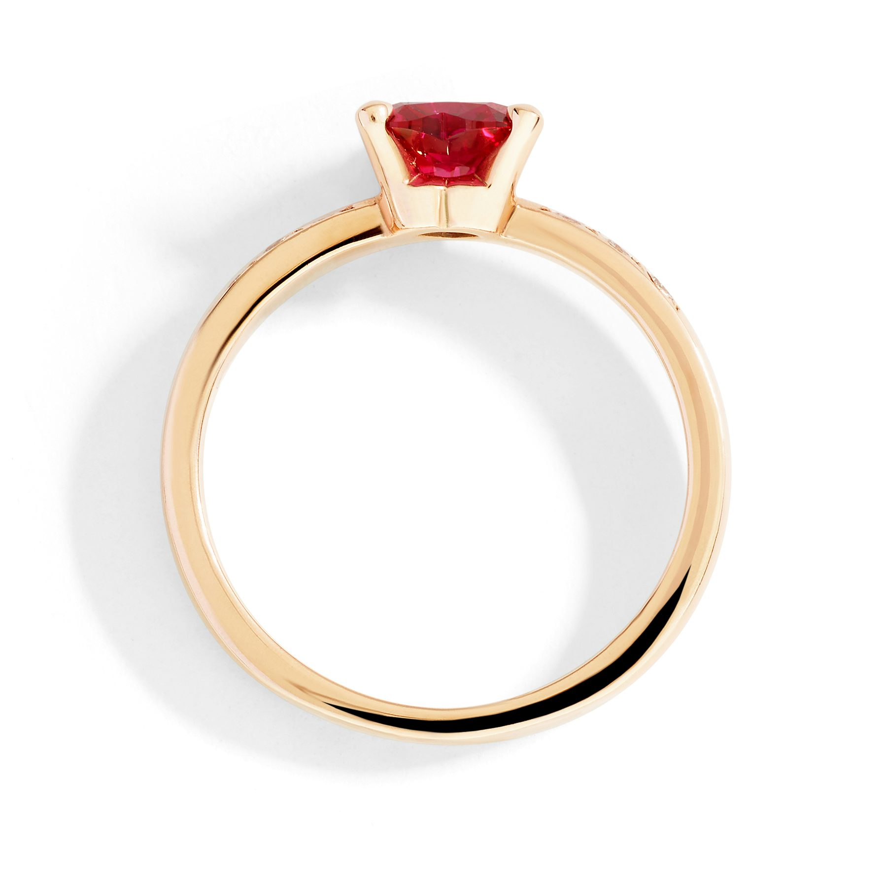 ROSE GOLD, SYNTHETIC RUBY & DIAMOND HEART RING 1