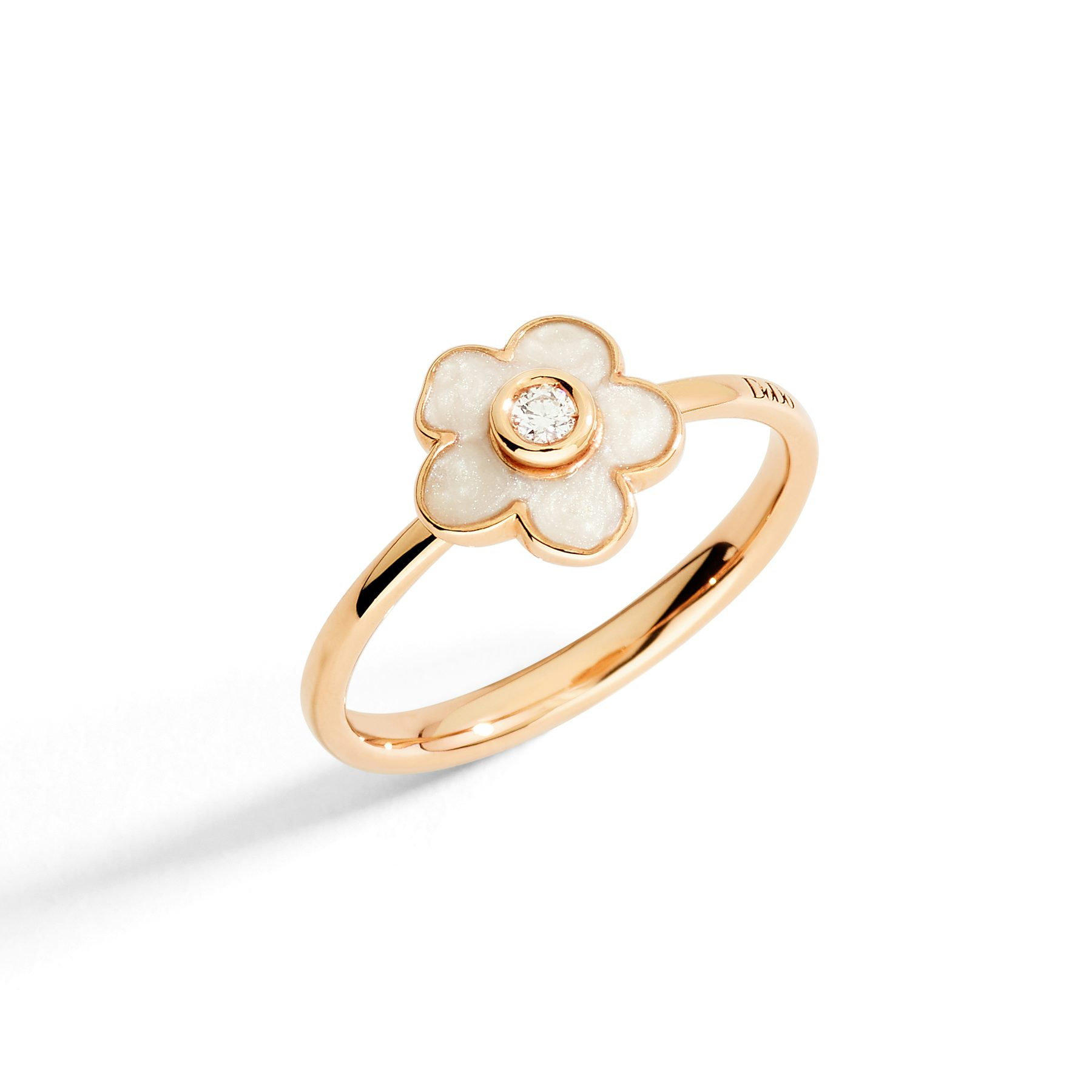 ROSE GOLD, ENAMEL & DIAMOND FLOWER RING 0