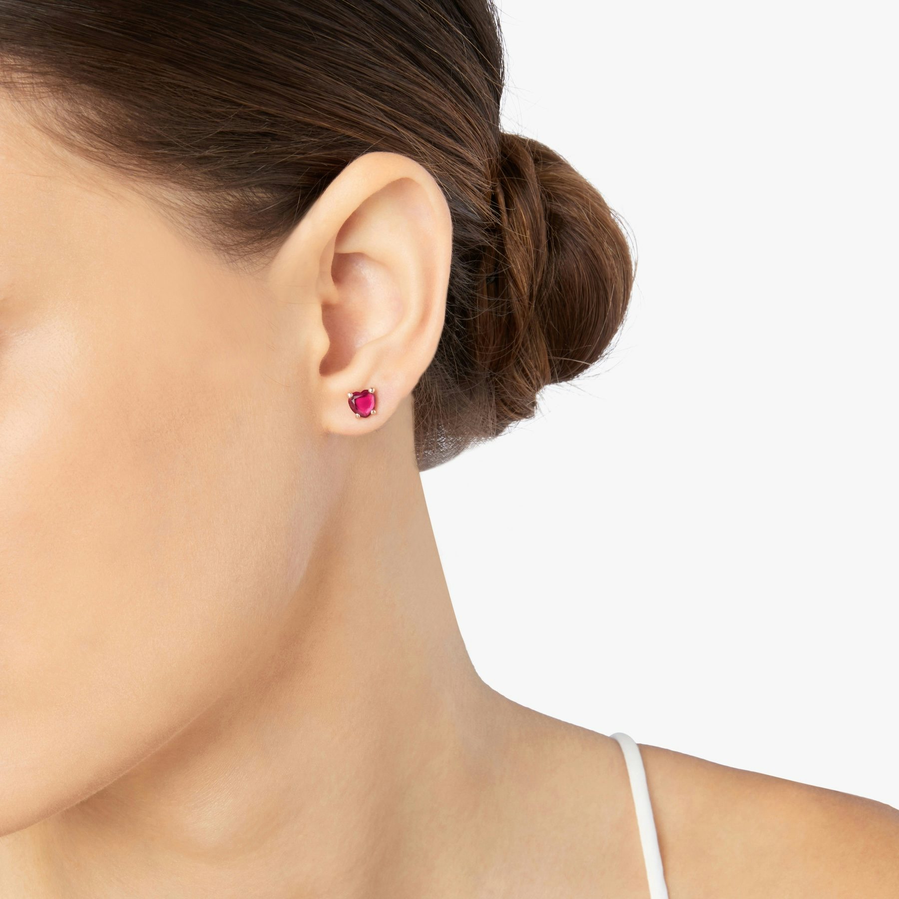 ORECCHINO STUD CUORE ORO ROSA & RUBINO SINTETICO 1