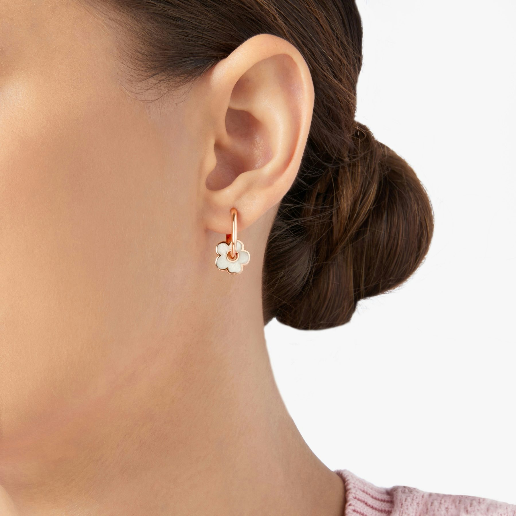 BOUCLE D'OREILLE CRÉOLE FLEUR OR ROSE & ÉMAIL 1