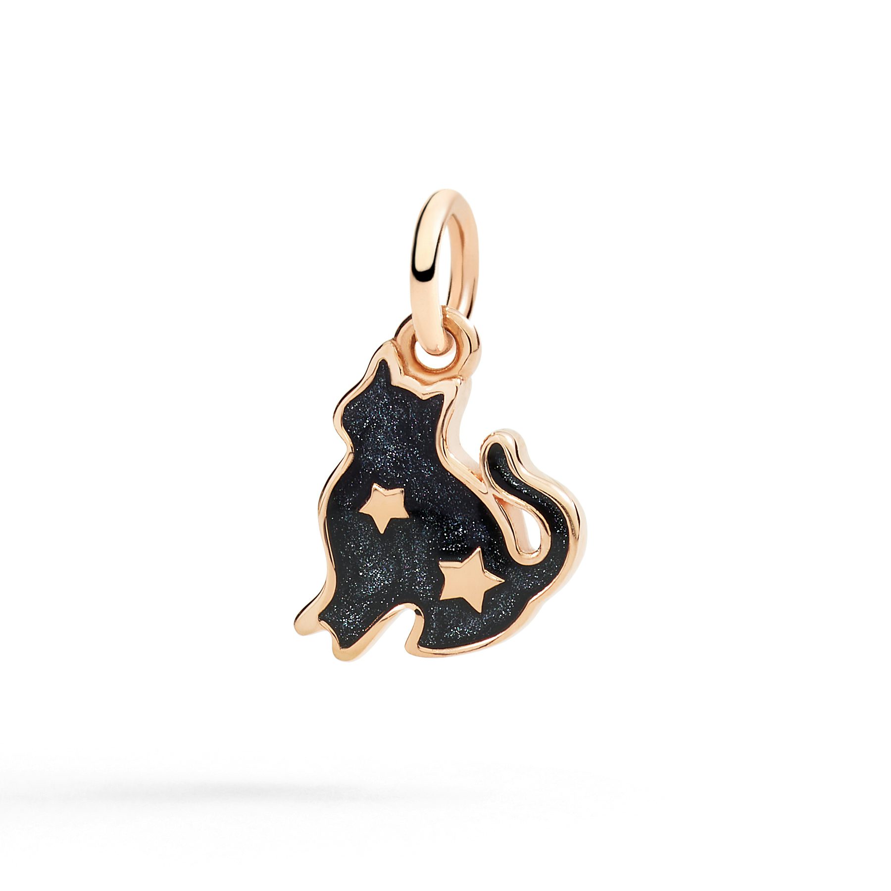 PENDENTIF CHAT OR ROSE ET ÉMAIL NOIR 0