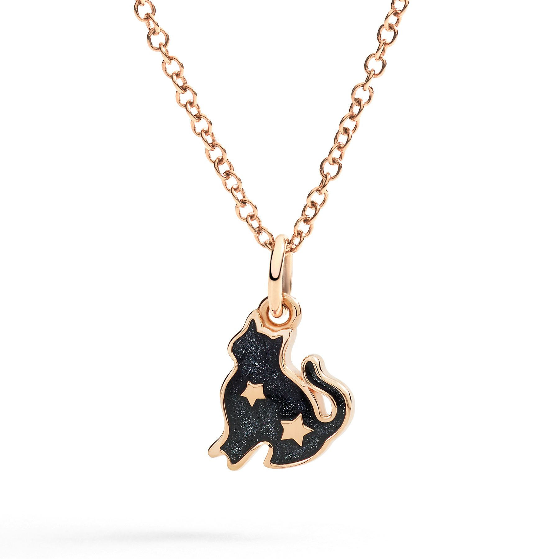 PENDENTIF CHAT OR ROSE ET ÉMAIL NOIR 1